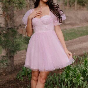 Ava Gowns Light Pink Pearl Mini Dress